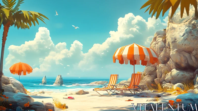 Parasol-Shaded Coastal Retreat: Mediterranean Beachfront Sanctuary.