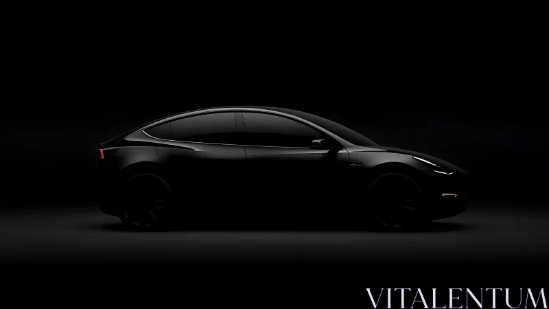 Side profile of black electric car in low key lighting.