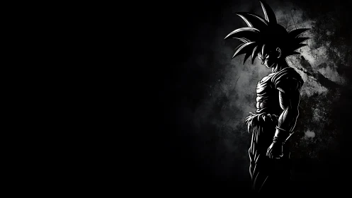 Solitary anime warrior in stark monochrome side profile.