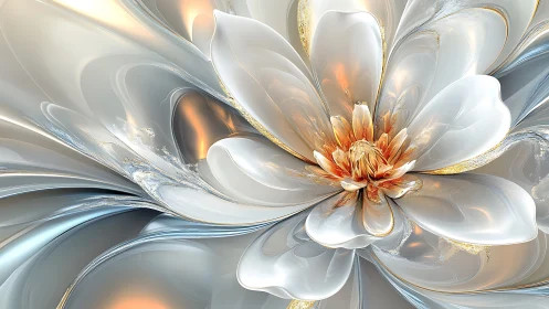 Fractal floral structure with metallic white and gold petals.