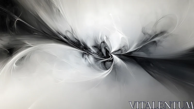 Monochrome fractal swirl with central converging filaments.