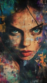 Female face portrait integrated with abstract color layers.