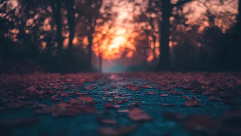 Dusklit leaf road where autumn quietly rewrites goodbye.