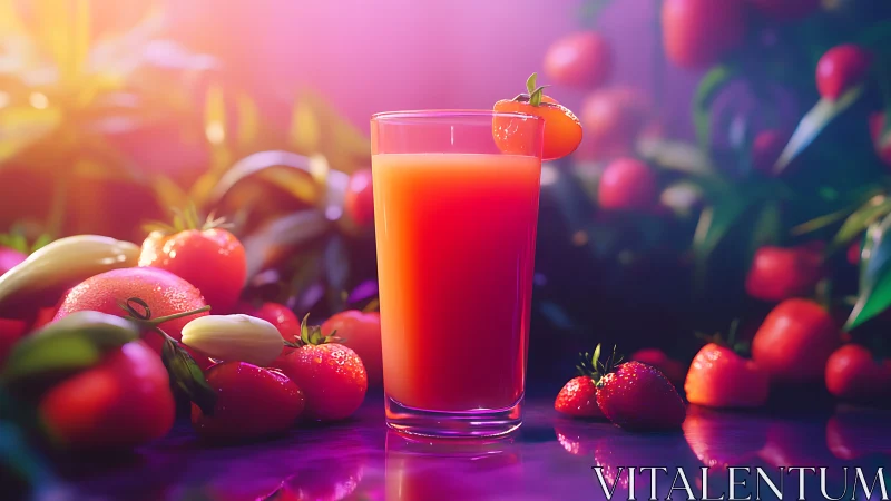 Red fruit beverage with garnish in controlled lighting environment