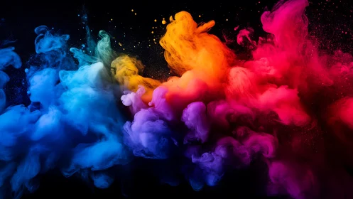 Colorful clouds of swirling paint drifting through darkness.