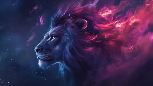 Nebular lion profile with chromatic plasma mane dynamics.