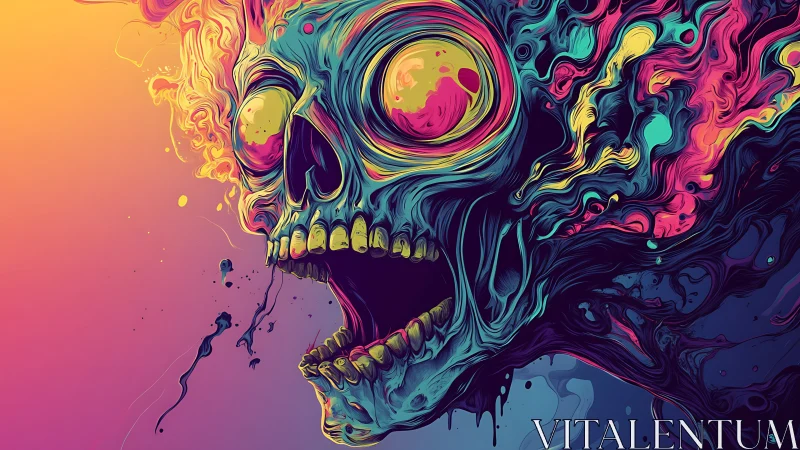 Chromatic vortex skull with fluid spectral extrusion dynamics.