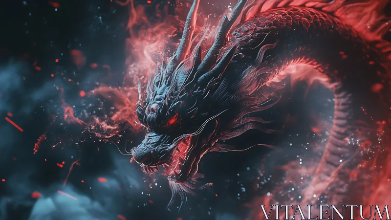 Digital rendering depicts coiled dragon head in red vapor