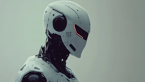 Silent chrome sentinel dreaming in a pale electric hush.