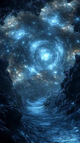 Starlit cosmic pathway winding through a glowing nebula.