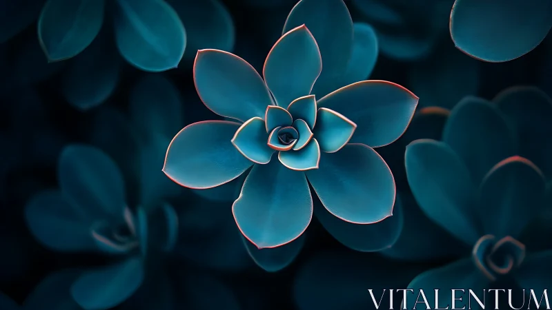 Succulent rosette with cyan leaves and faint red edging.