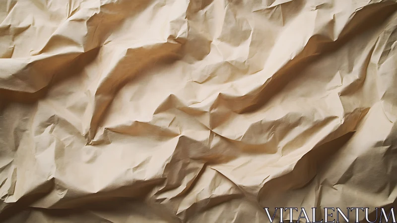 Crumpled beige paper forms a soft, abstract textured landscape