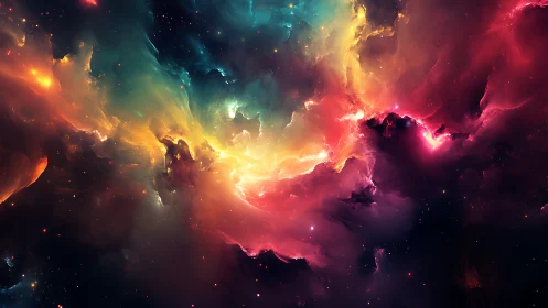 Nebular color fields with radiant cosmic cloud structures.