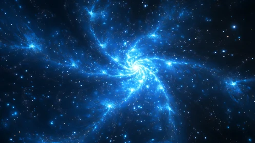 Starlit nebula spiral unfurls in electric blue cosmic bloom.