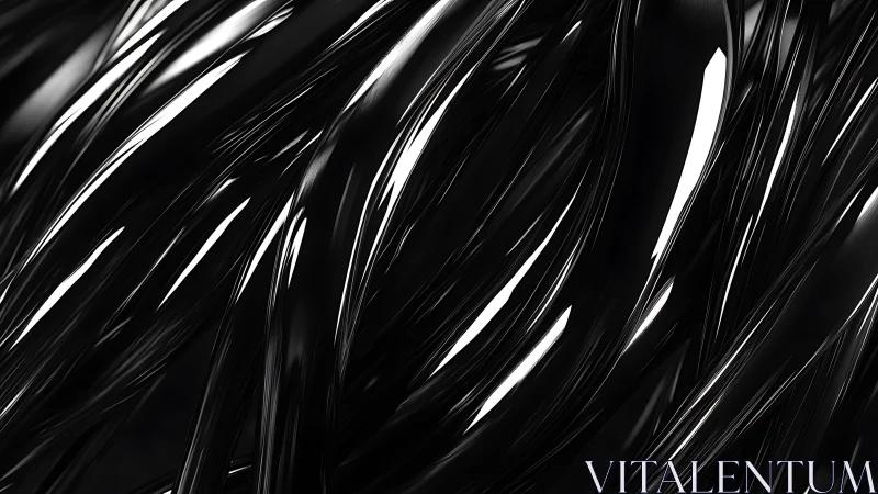 Gleaming black strands flowing in a sleek abstract tangle.