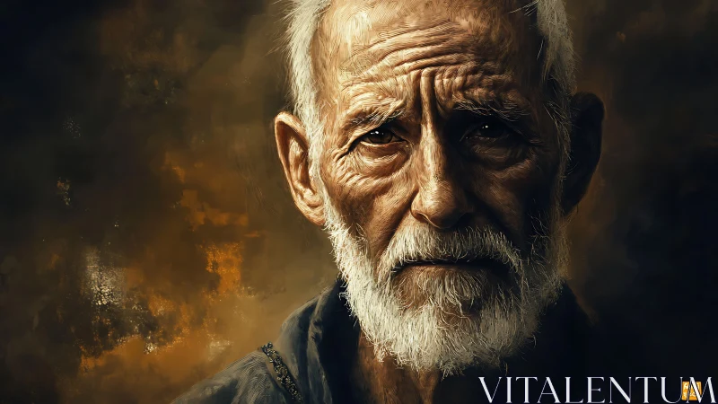 Digital painting portrait of elderly man with chiaroscuro realism.