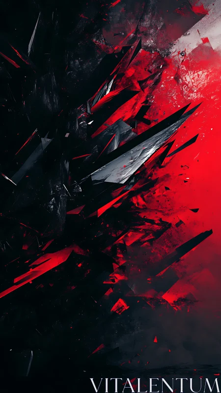 Sharp red and black geometric shards in dark field.
