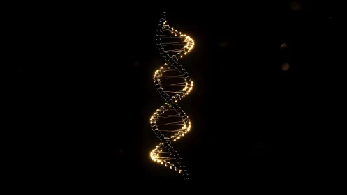 Glowing DNA Double Helix on Black Background, Digital Art Style.