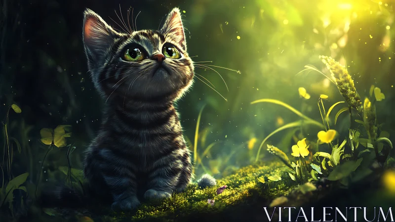 A Curious Tabby Kitten Discovers Wonder in Enchanted Wildflowers
