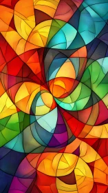 Swirling rainbow curves create a joyful stained glass dance