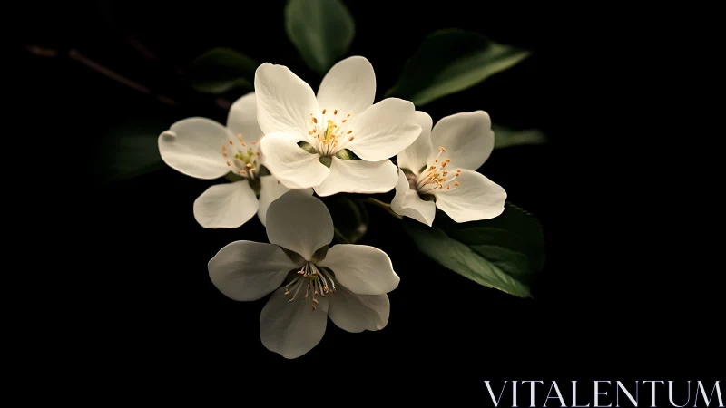 White Cherry Blossoms Against Darkness.