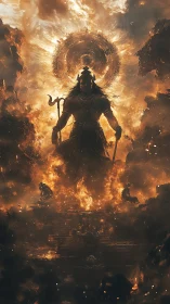 Colossal fire deity manifests through apocalyptic inferno gateway