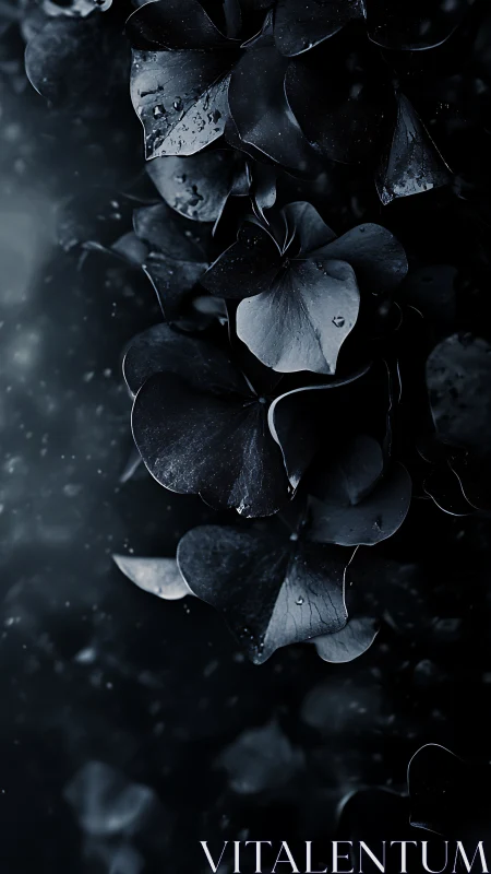 Dark Petals with Water Droplets and Moody Atmospheric Lighting