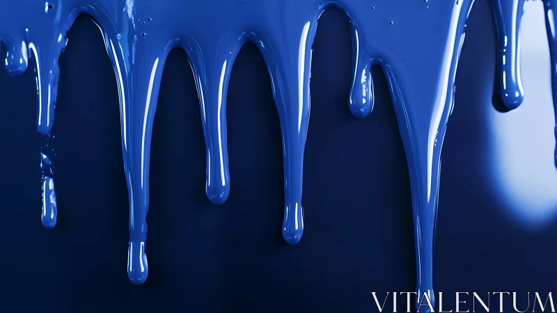 Photorealistic cobalt paint drips with high-gloss surface rhythm.