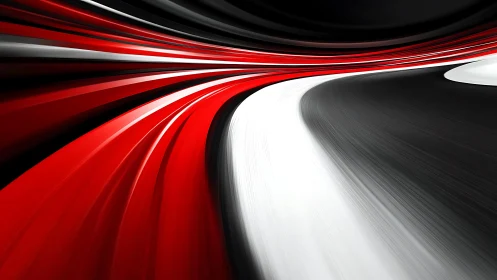 Dynamic abstract racing track with red, white, and black curves.