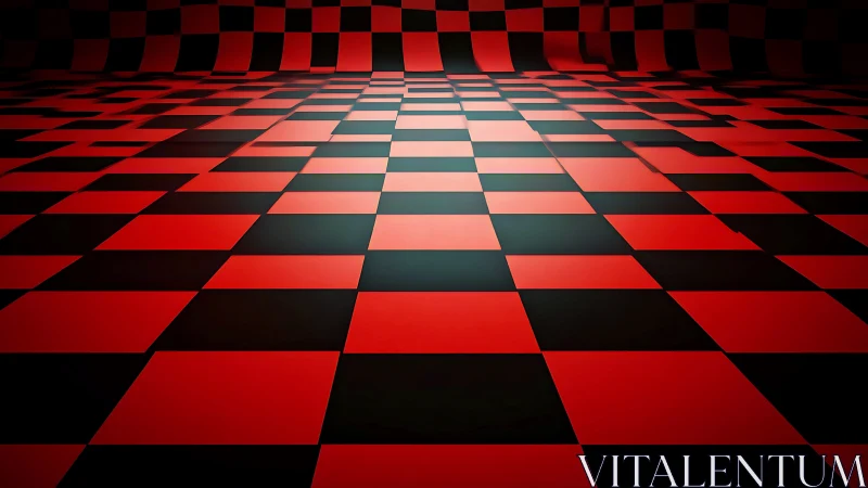 Red and black checkered floor rolling into bold distance.
