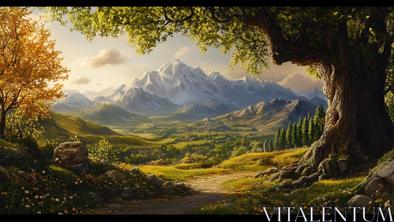 Ancient valley oak quietly crowns a sunlit mountain kingdom