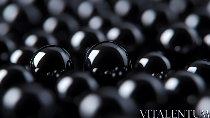 Glossy black spheres fill frame with shallow depth of field