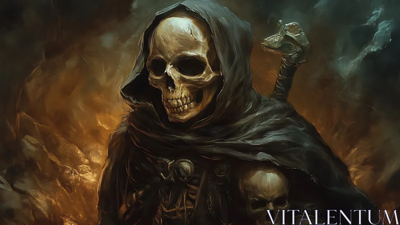 Skeletal necromancer portrait with turbulent chromatic shroud.