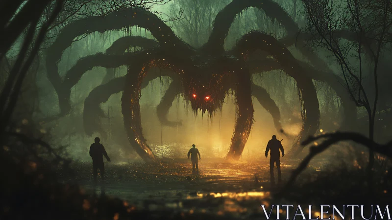 Mysterious forest encounter with a glowing many-limbed beast.