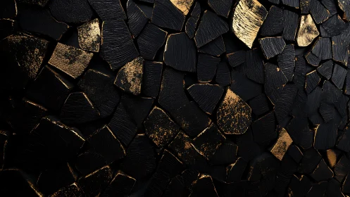Midnight black mosaic kissed with glowing golden highlights.