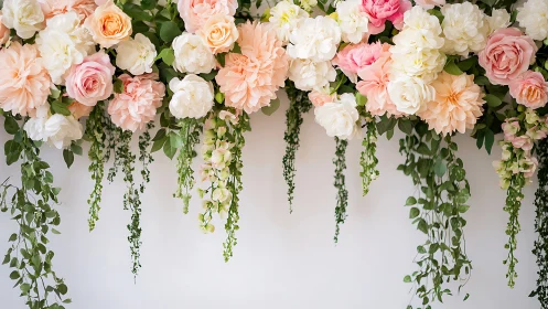 Overhead Floral Romance: Cascading Blooms and Trailing Greens.