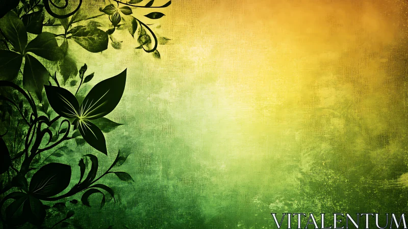 Gradient botanical silhouette over textured grunge field.