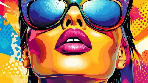 Neon gradient portrait isolates glossy lips and mirrored shades