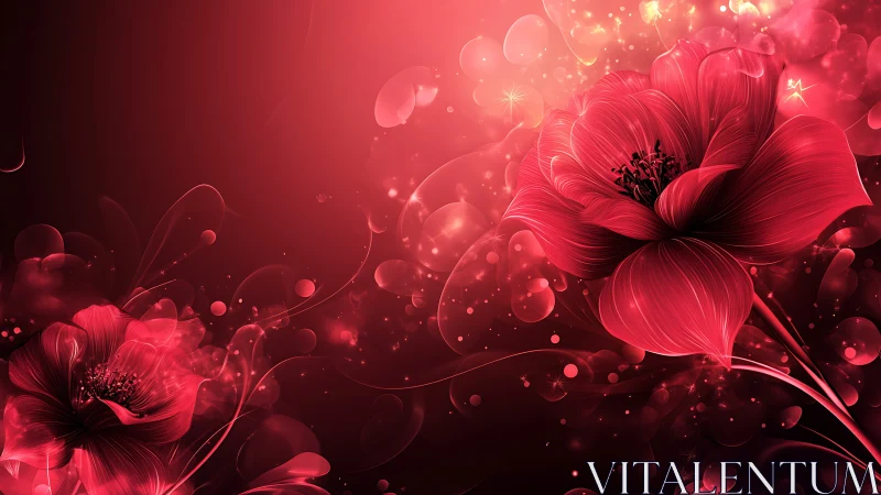 Luminous Red Flowers with Bokeh Light Effects.