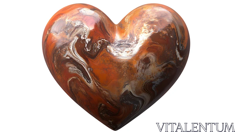 Procedurally rendered heart form with marbled metallic surface shading