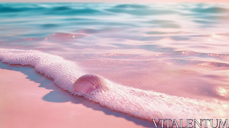 Chromatic shoreline interface with semi-submerged shell object.