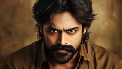 Photorealistic male portrait with intense frontal gaze study.