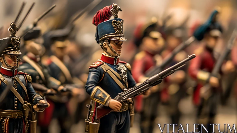 Napoleonic-era toy soldiers in detailed parade formation.