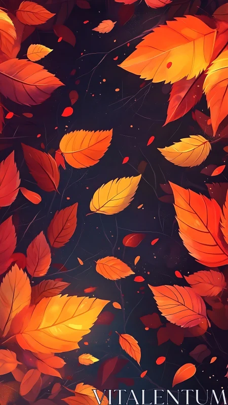 Autumn foliage swirl with warm gradient lighting on dark ground