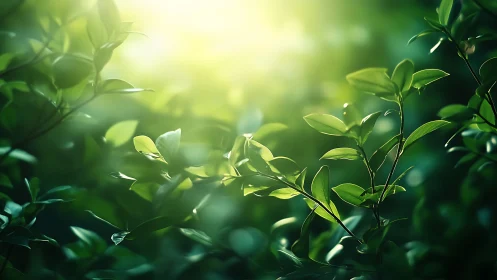 Sunlit Green Leaves in Soft Focus Nature Photography Style.