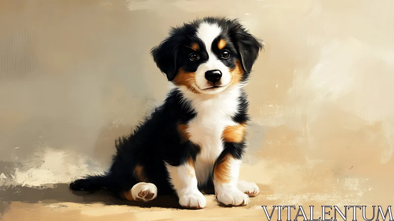 Digitally rendered tricolor puppy with soft brushstroke fur detail