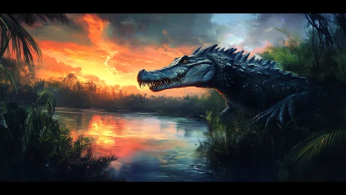 Sunset river stalker watching the jungle glow unfold.