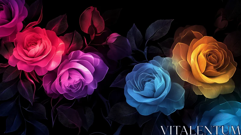 Radiant Roses in Glowing Rainbow Colors.
