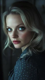 Moody portrait of blonde woman with teal cinematic lighting.