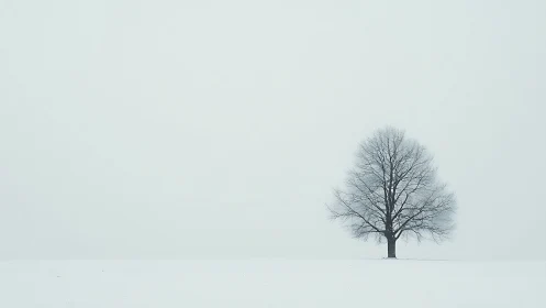 Minimalist winter tree landscape in high-key photographic style.